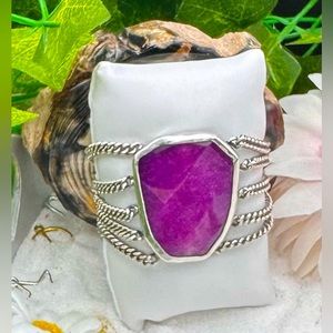 Vintage Signed Chan Luu 925 Sterling Silver Purple Jade Toggle Bracelet
